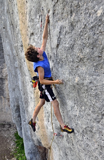 Jonathan Hörst (age 11) sending Galactic Emperor (5.14a), Ten Sleep Canyon, WY, using his cognitive strengths.