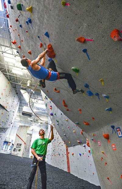 Carlos Traversi and Kevin Jorgeson flying up routes while gym training at Vertical Endeavors, Glendale Heights, IL.