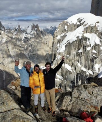 Jordan Cannon, Matt Segal, and Jesse Huey on the summit of the Trango Tower